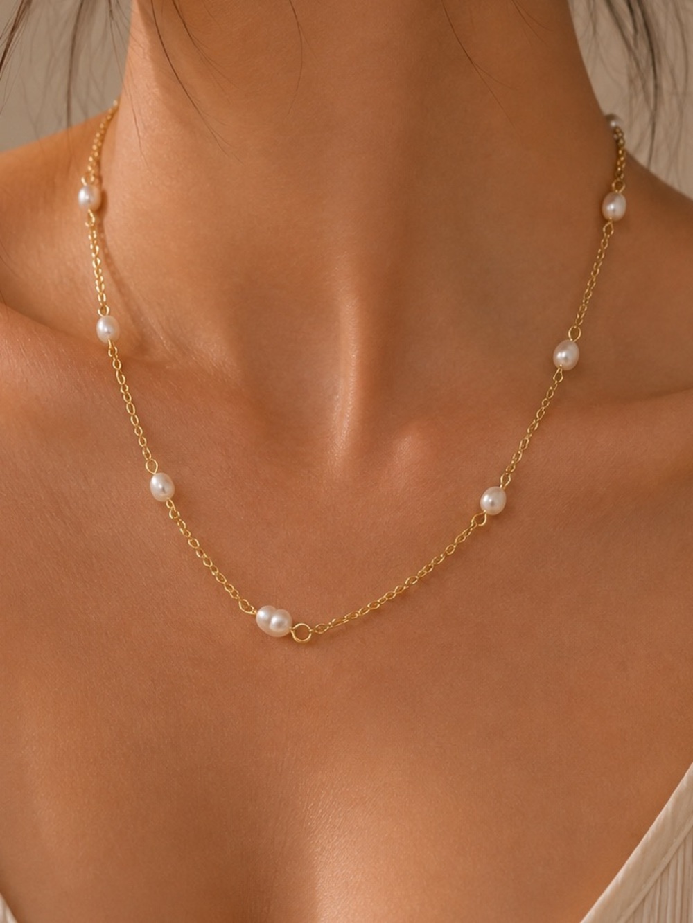 #221 Natural Pearl Gold Plated Beaded Necklace